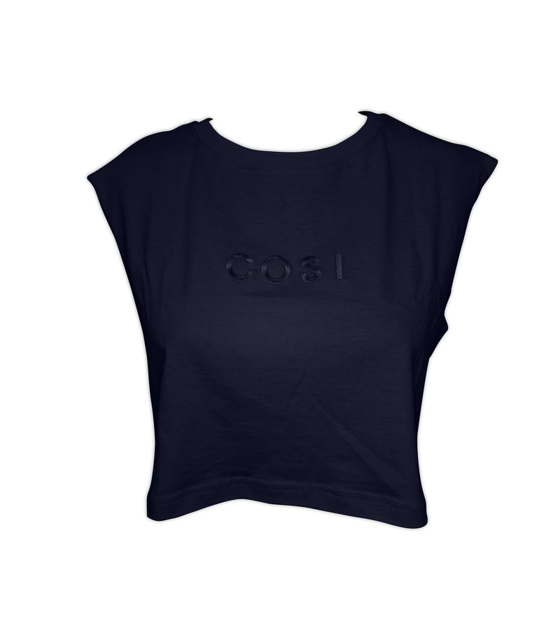 Cropped Sleeveless T-Shirt Navy