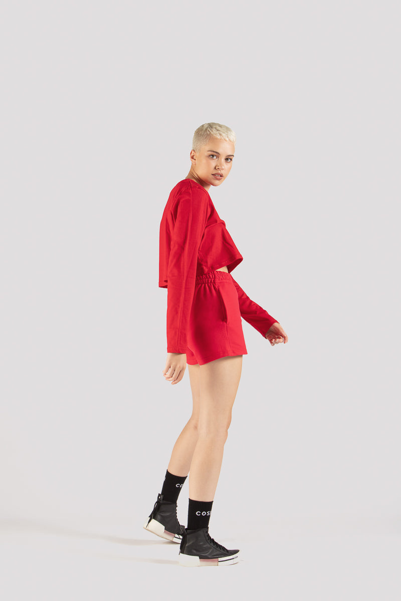 Cropped Long Sleeve T-Shirt Red